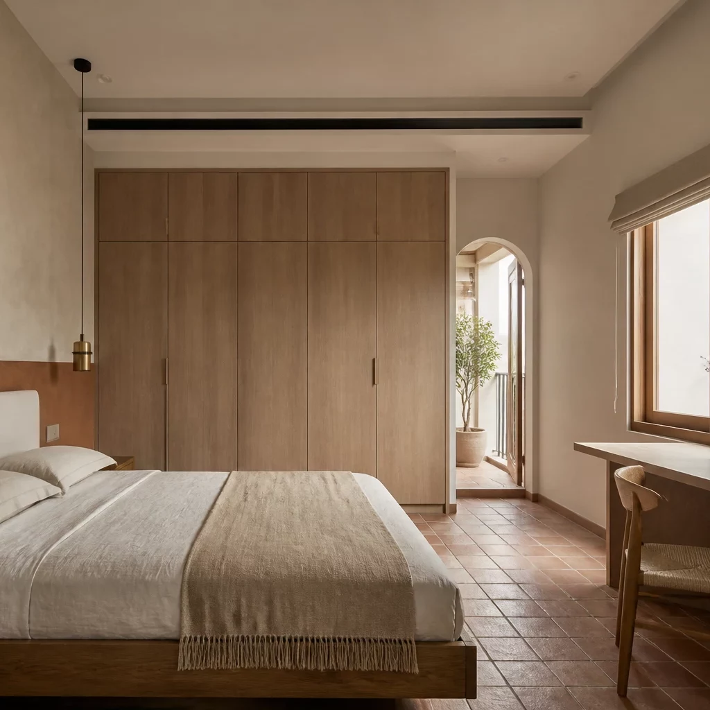 Thi công nội thất phòng ngủ Wabi Sabi mộc mạc