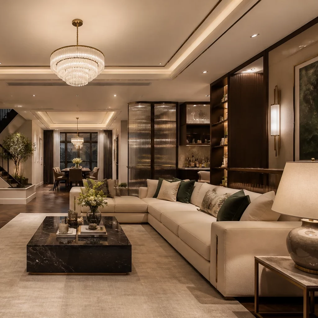 Thiết kế nội thất biệt thự phong cách Luxury Art — phòng khách đẳng cấp thượng lưu