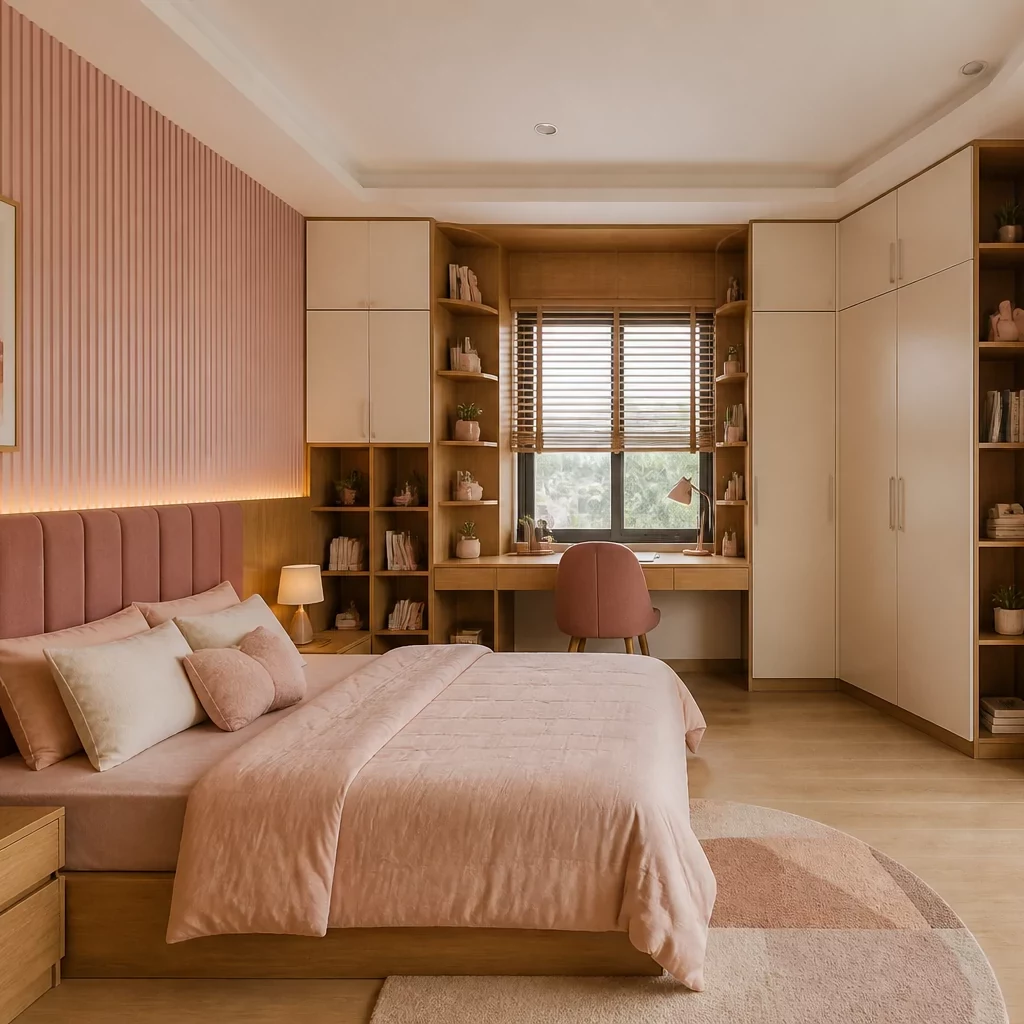 Phòng ngủ penthouse biệt thự với ánh sáng tự nhiên