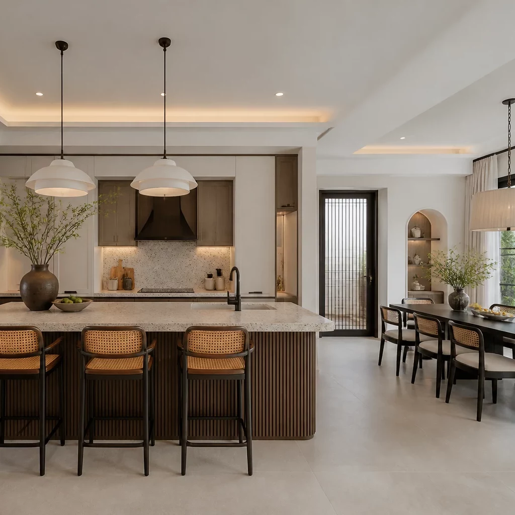 Phòng bếp chung cư cổ điển với cửa sổ lớn đón ánh sáng tự nhiên tối đa