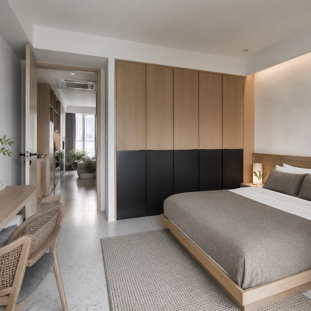 Phòng ngủ chung cư phong cách Scandinavian tối giản và ấm áp