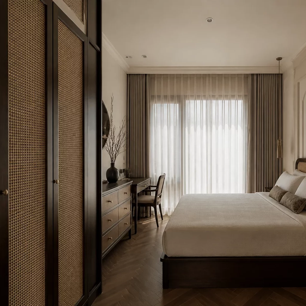 Không gian phòng ngủ phong cách Wabi Sabi mộc mạc và tĩnh lặng