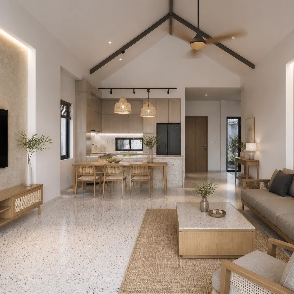 Mẫu thiết kế nội thất nhà cấp 4 đẹp — phòng khách tối giản