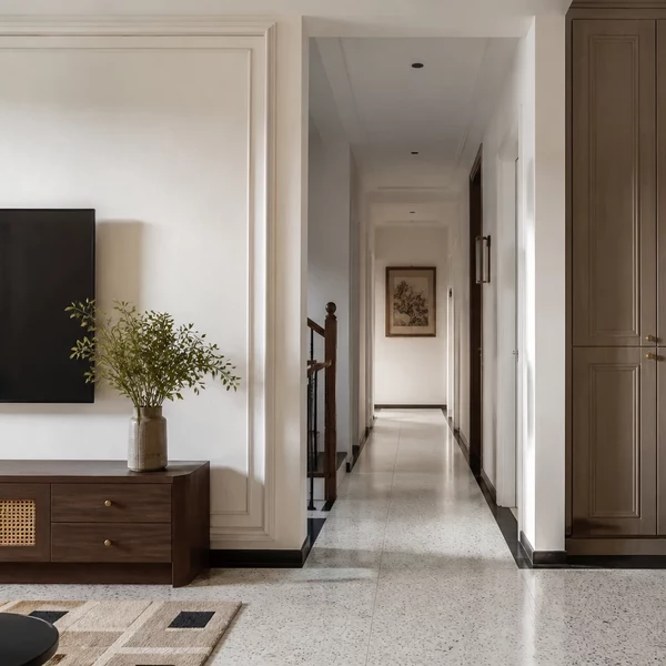 Kệ sách chạm trần phong cách cổ điển kết hợp tủ lưu trữ ẩn