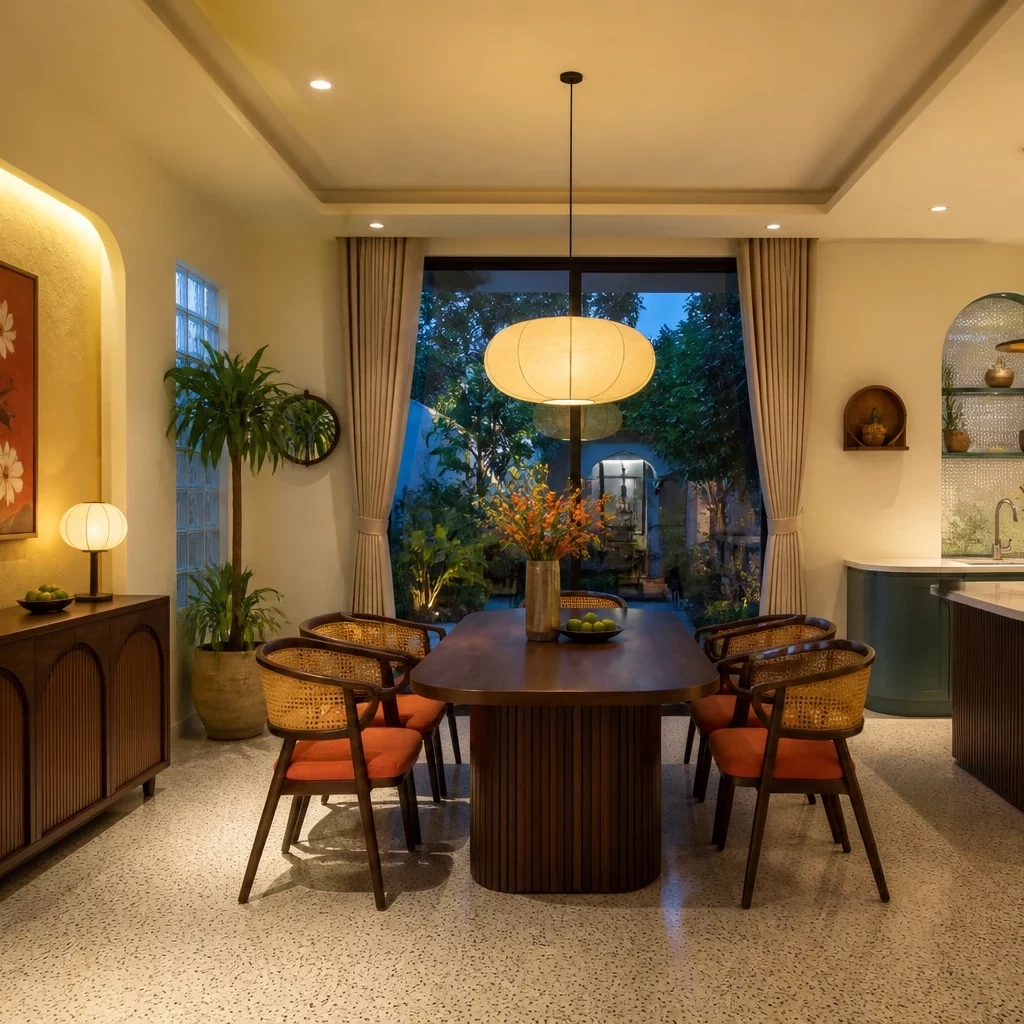 Trang trí phòng bếp sang trọng liền kề phòng ăn