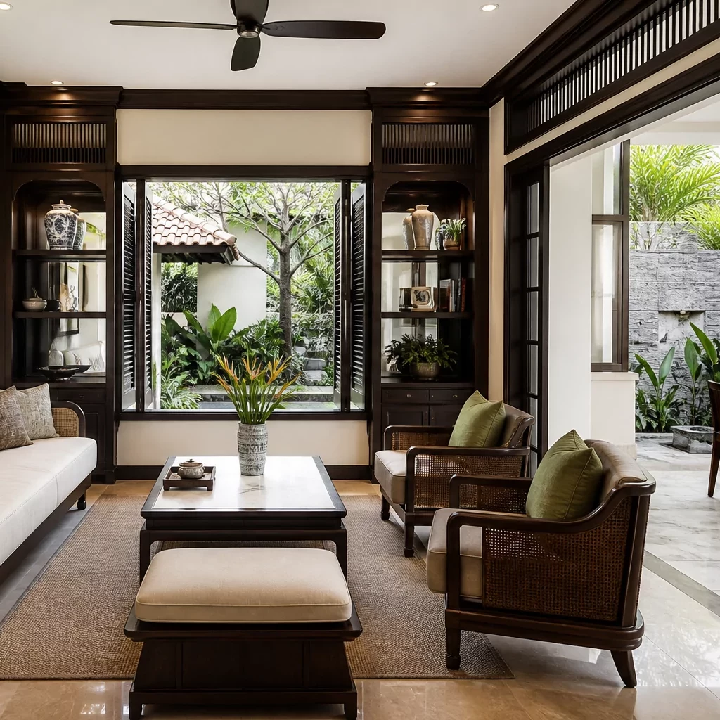 Thiết kế nội thất phòng khách biệt thự phong cách tropical