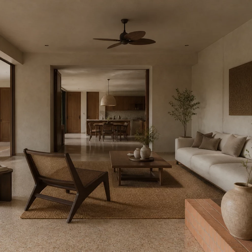 Thiết kế nội thất phòng khách hiện đại với sofa lớn làm tâm điểm