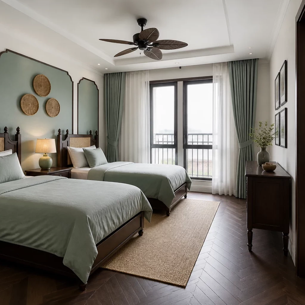 Thiết kế nội thất phòng ngủ hiện đại với đường nét phóng khoáng