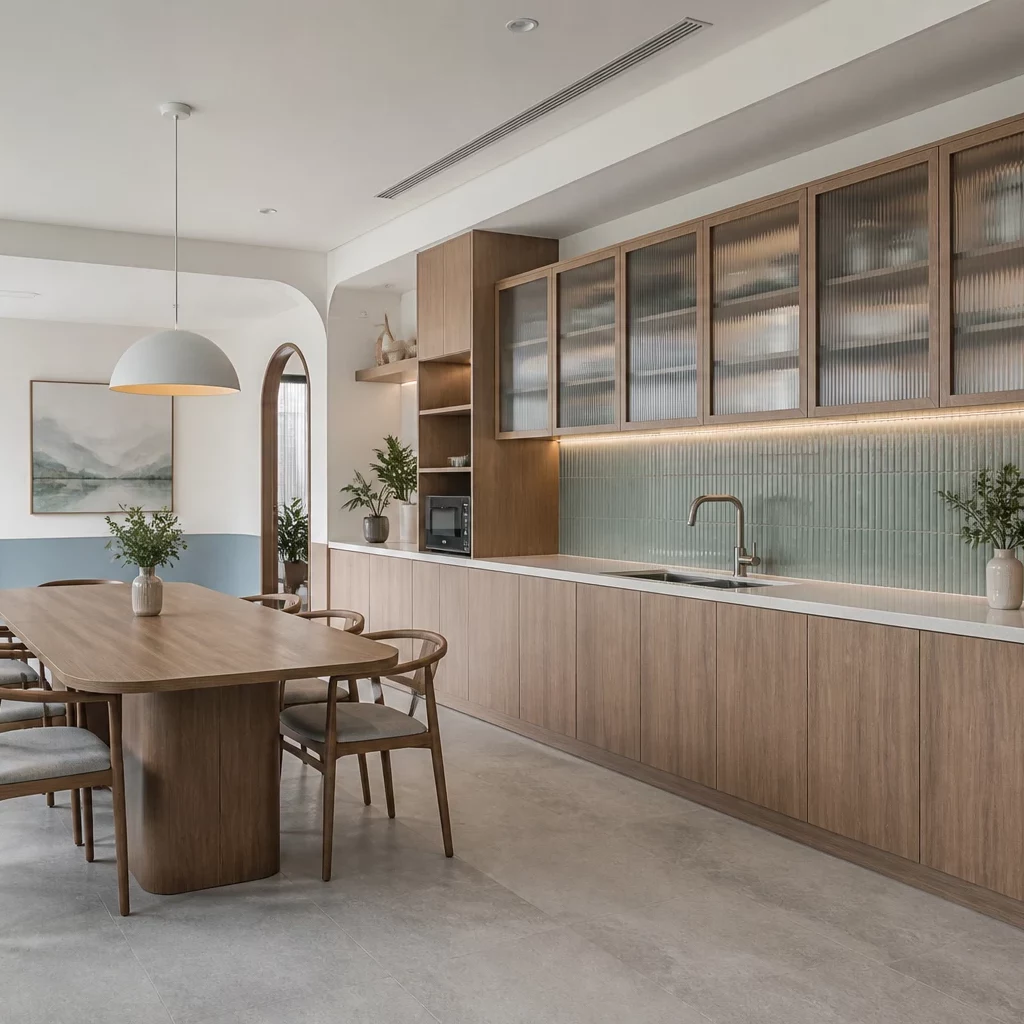 Khu vực pantry văn phòng không gian mở hiện đại
