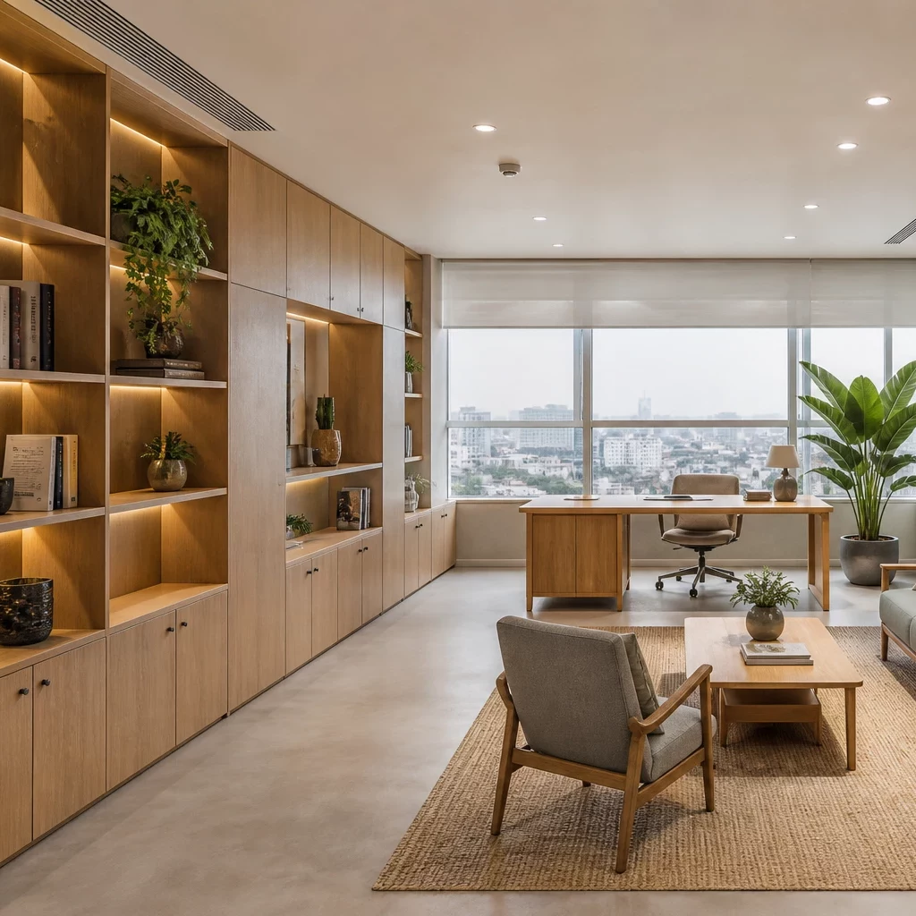 Phòng giám đốc phong cách Scandinavian với tông màu gỗ sồi ấm áp