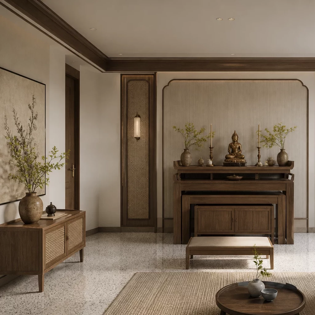 Phòng giám đốc phong cách tân cổ điển với gỗ óc chó và đá marble cao cấp