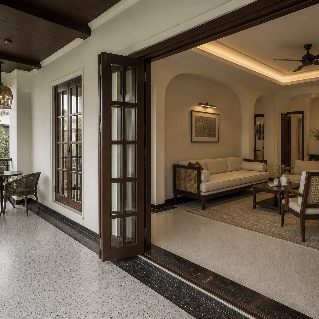 Không gian nhà phố tân cổ điển sang trọng với phào chỉ và đèn chùm
