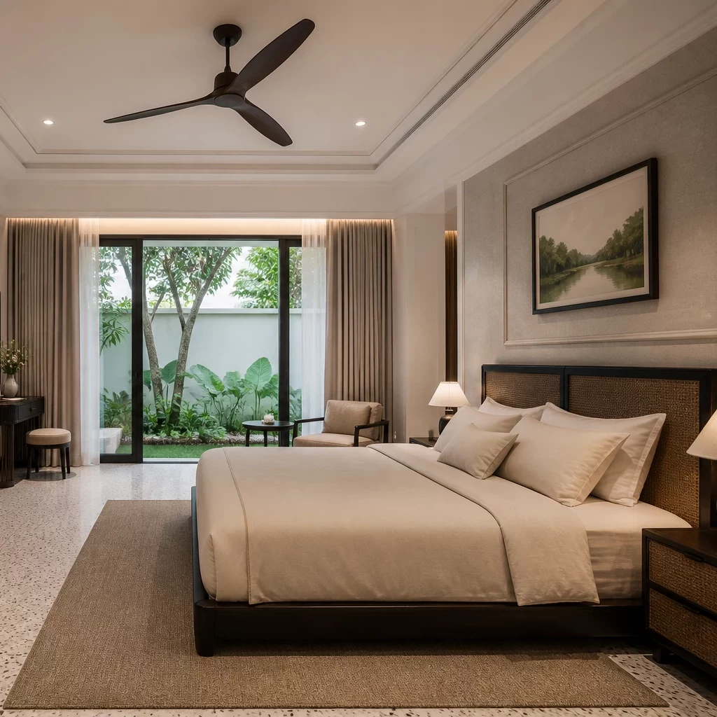 Phòng ngủ master nhà phố thiết kế tân cổ điển nhẹ nhàng và tinh tế