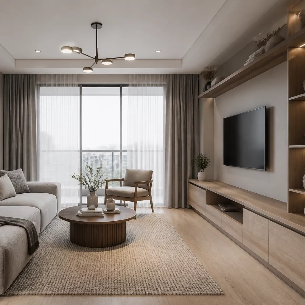 Phòng khách tân cổ điển với hệ phào chỉ tinh tế và đèn chùm