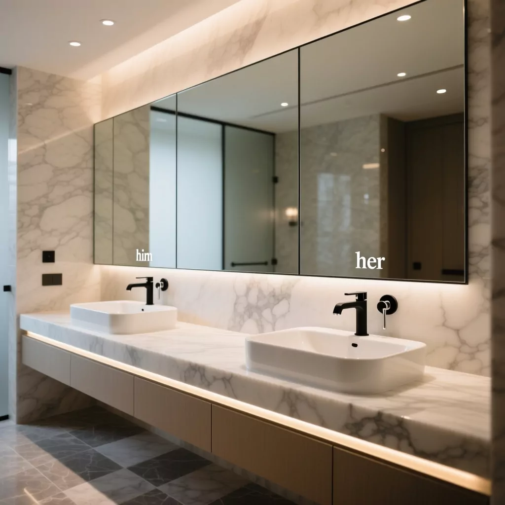 Phòng tắm chung cư sang trọng với vách kính cường lực và đá marble