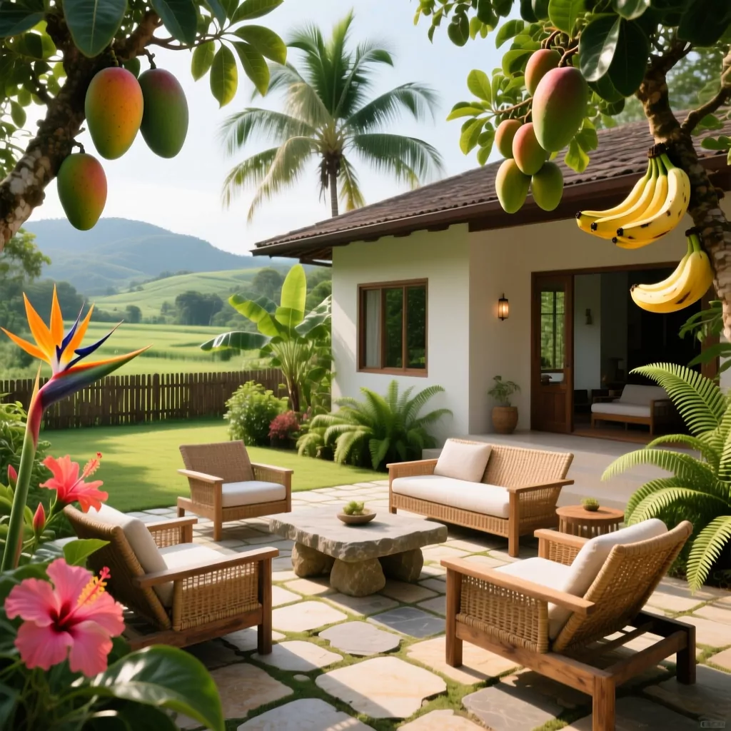 phòng khách nhà cấp 4 view sân vườn