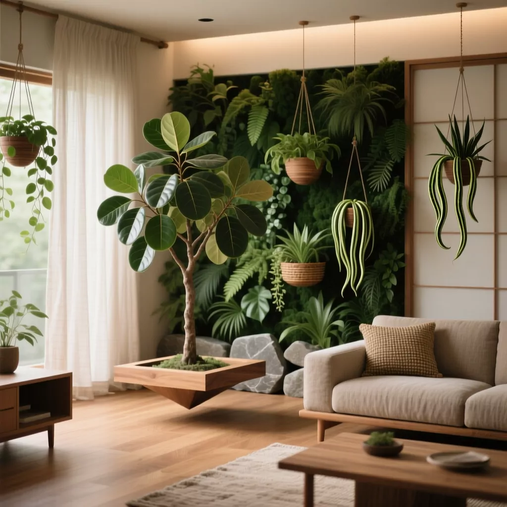 Mẫu phòng khách gỗ công nghiệp phong cách Japandi tối giản