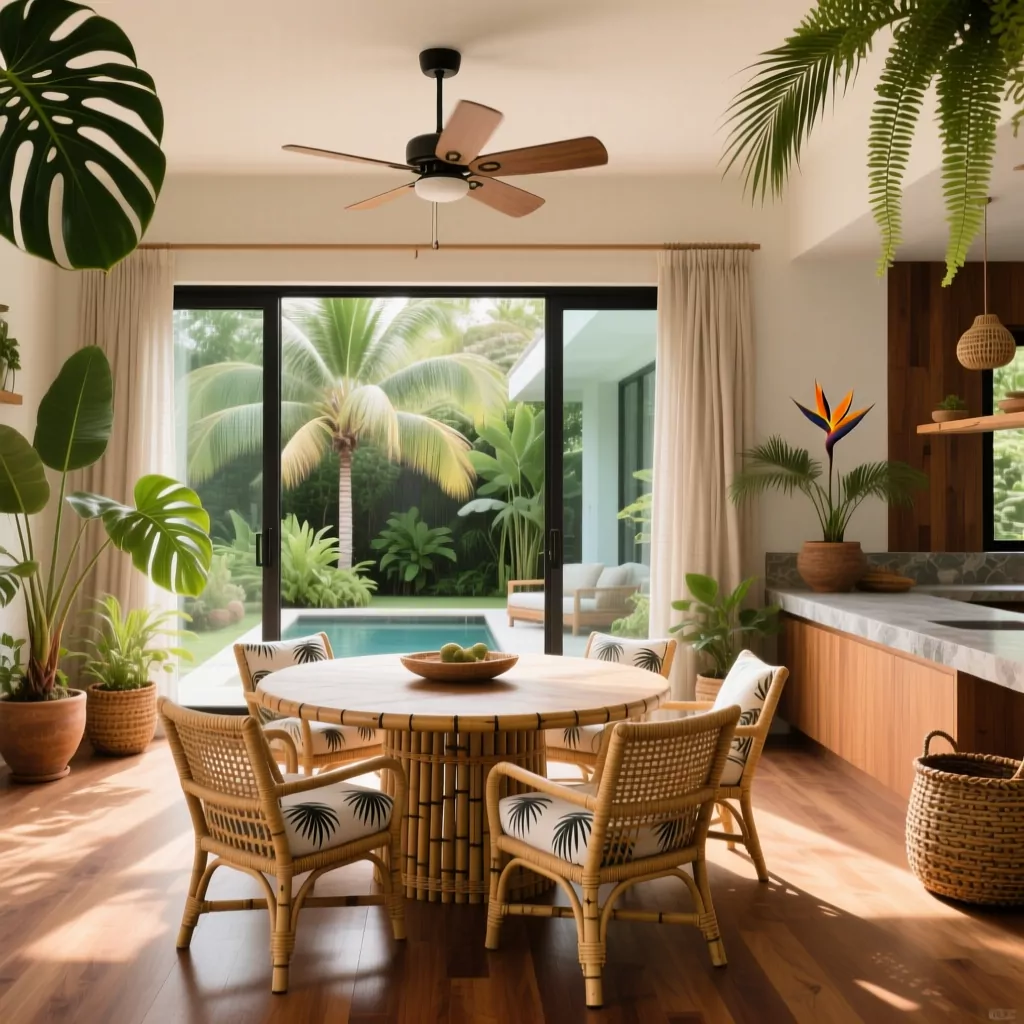 Mẫu thiết kế phòng khách indochine đẹp với không gian xanh mát