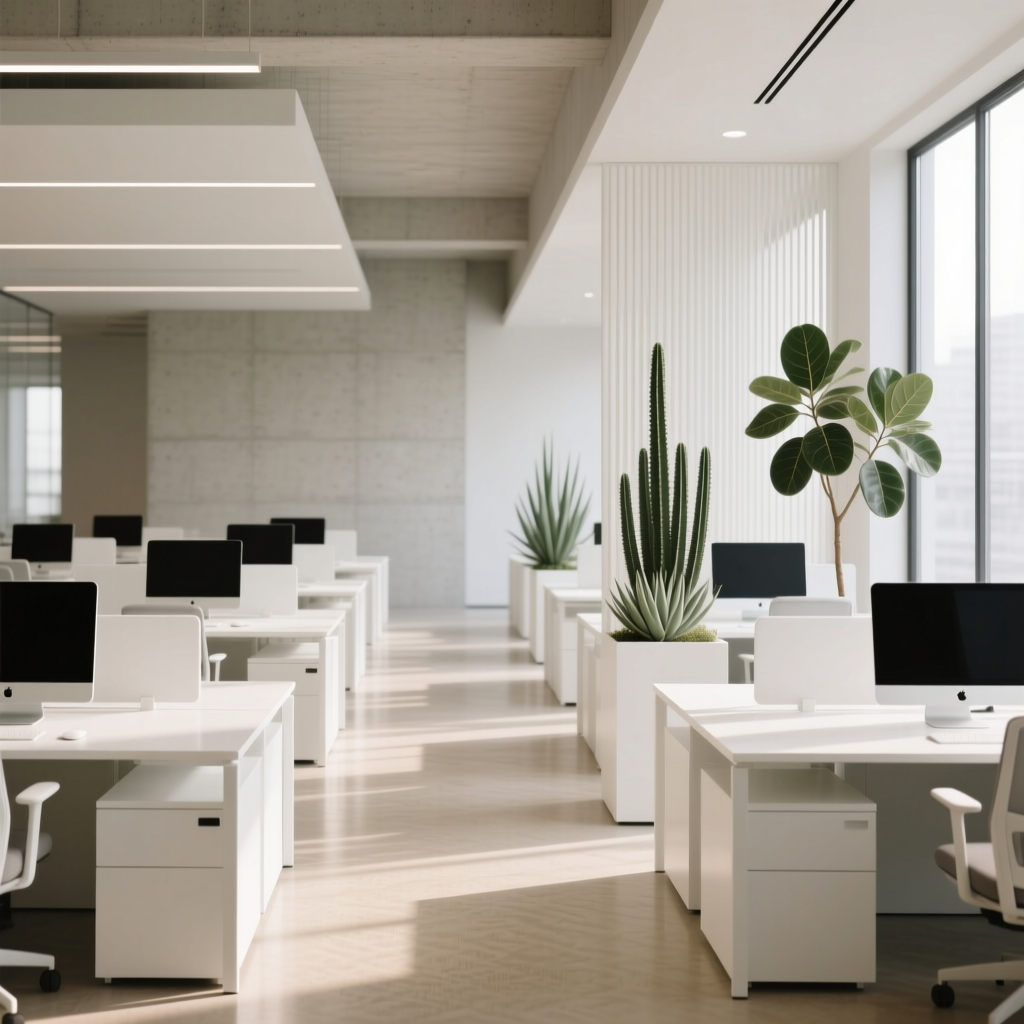 thi công nội thất văn phòng phong cách tối giản